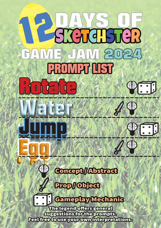 Prompt 1  - Rotate  Prompt 2  - Water  Prompt 3  - Jump  Prompt 4  - Egg