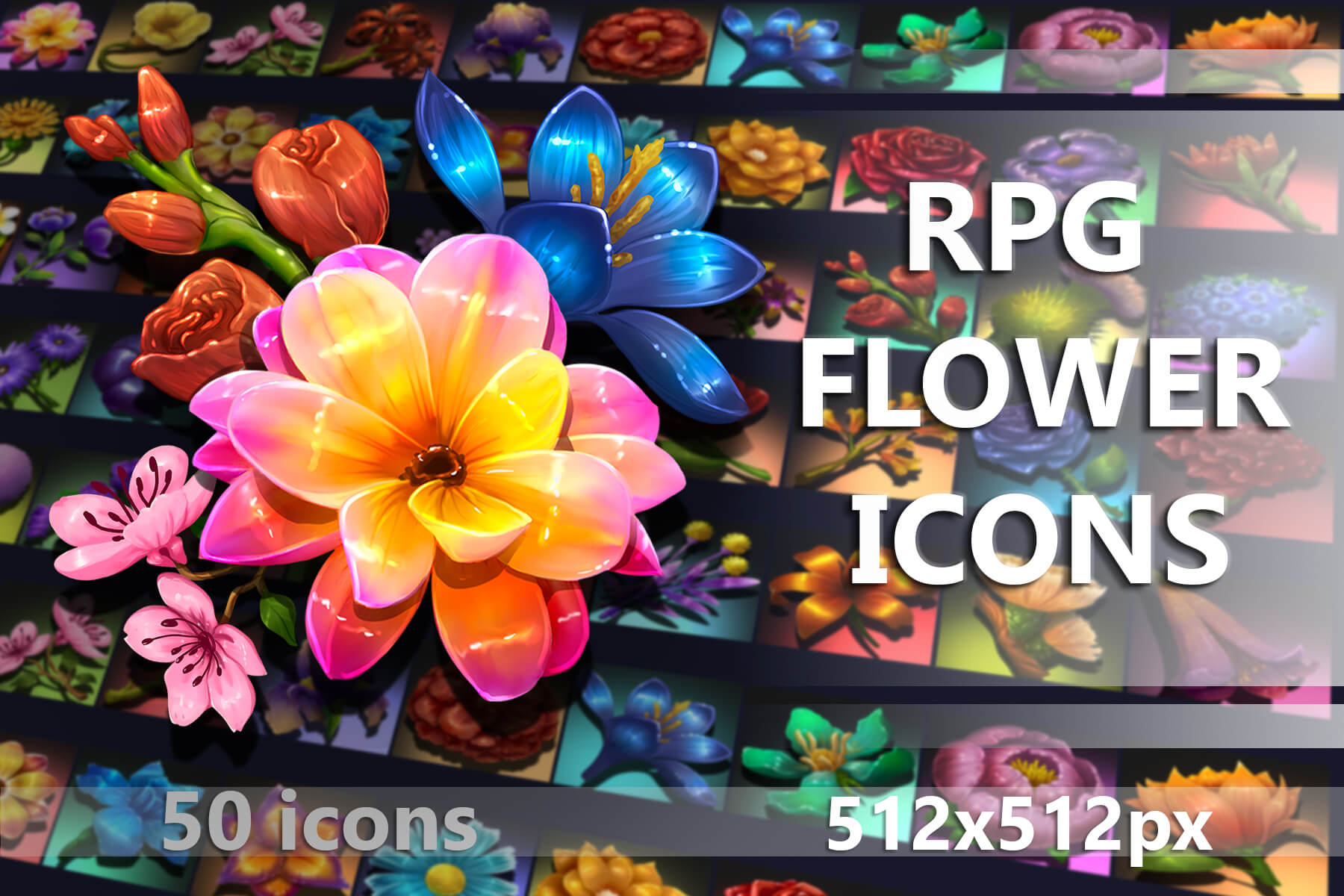 Flower Game Icons for RPG by Free Game Assets (GUI, Sprite, Tilesets)