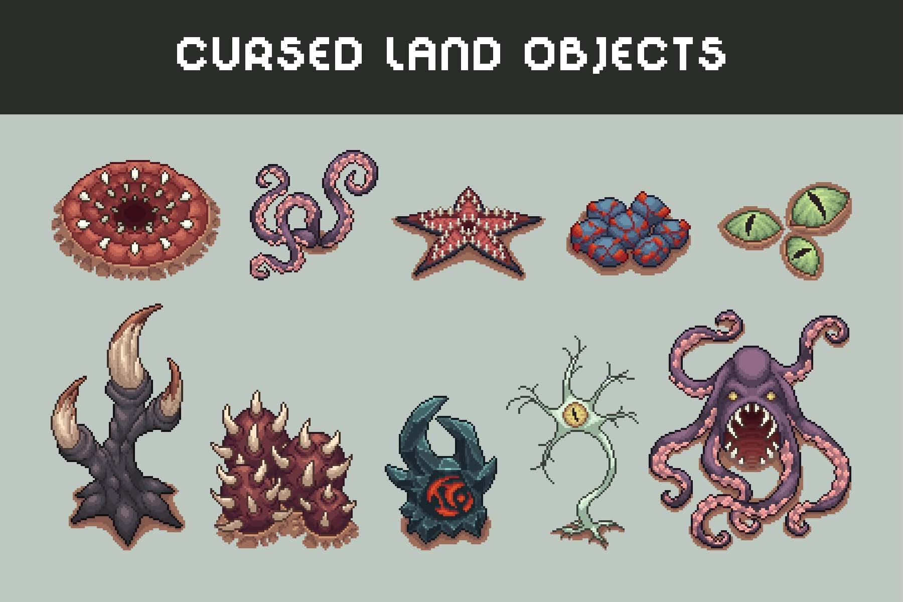 Cursed Land Pixel Objects For Rpg Game By Free Game Assets (gui, Sprite 