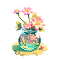 Garden, mushroom, plant, flower with glassy effect