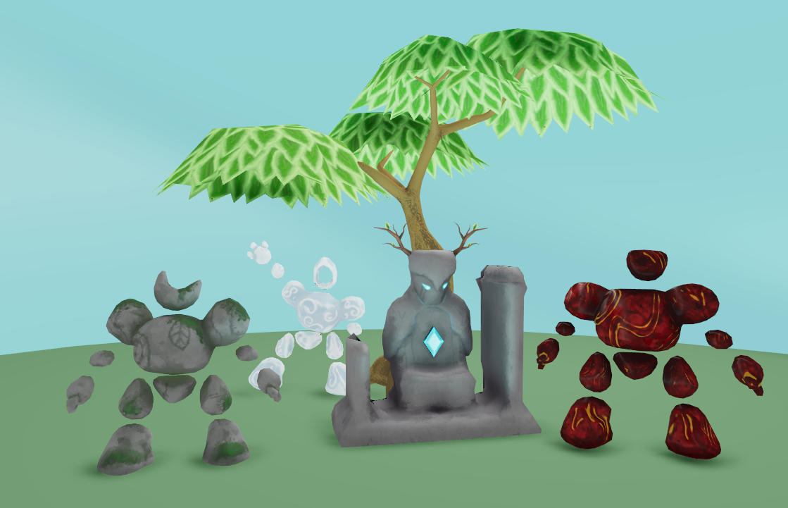 Statue, Elementals, and a Tree