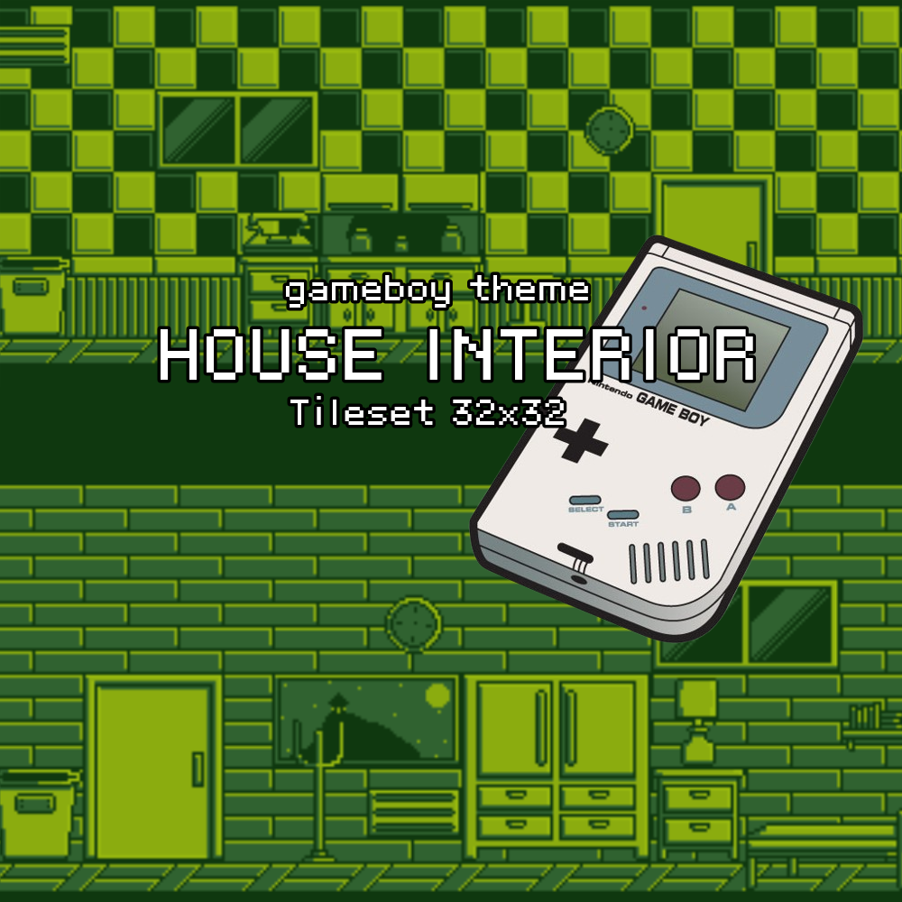 32x32 House Interior Tileset GameBoy Theme by GuixinPixelArtist