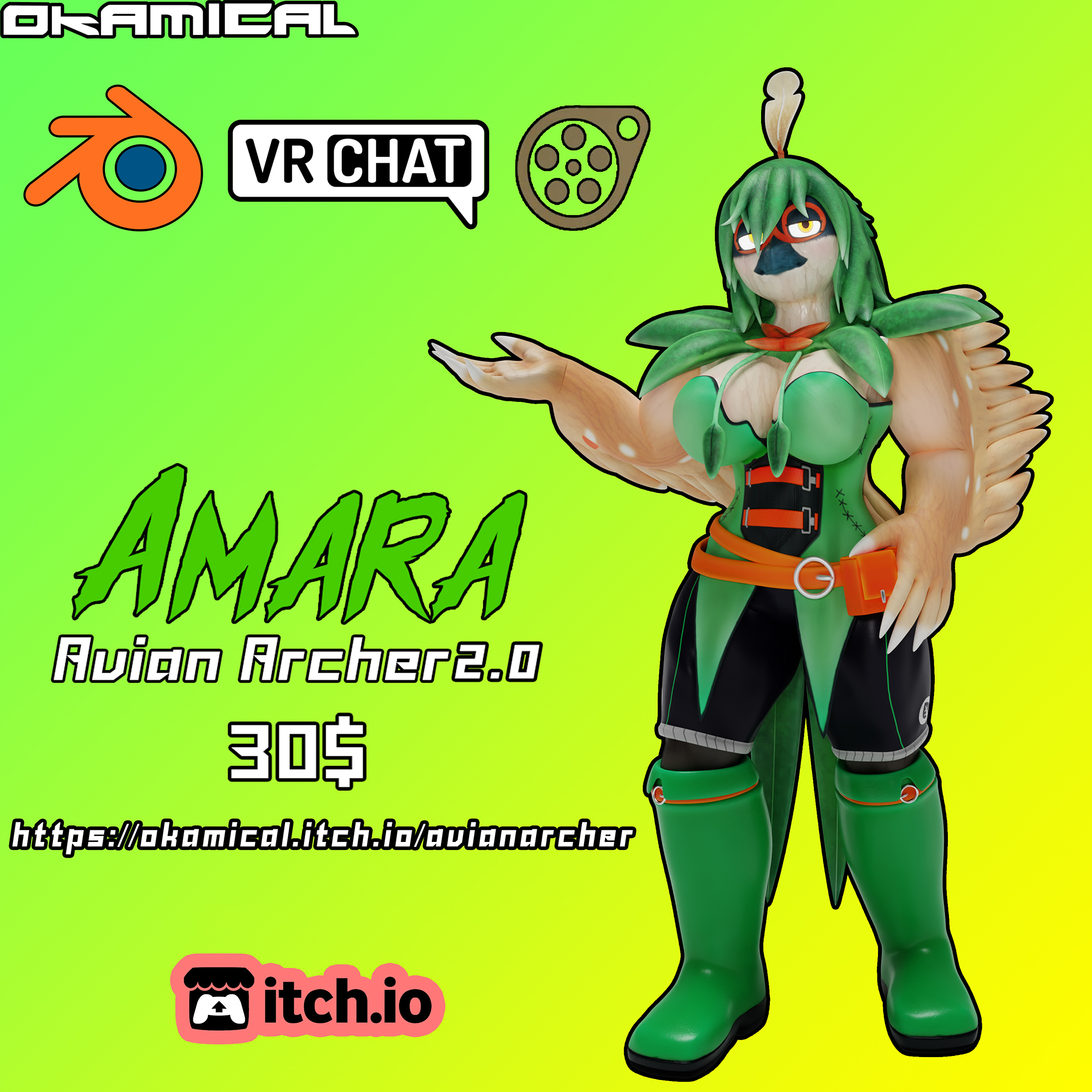 Amara AvianArcher Model Package (Blender 3.4, VRChat, SFM)