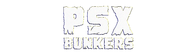 White distressed text logo reading PSX BUNKERS on a black background