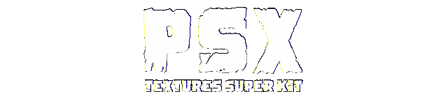 White distressed text on black background reads 'PSX TEXTURES SUPER KIT'.