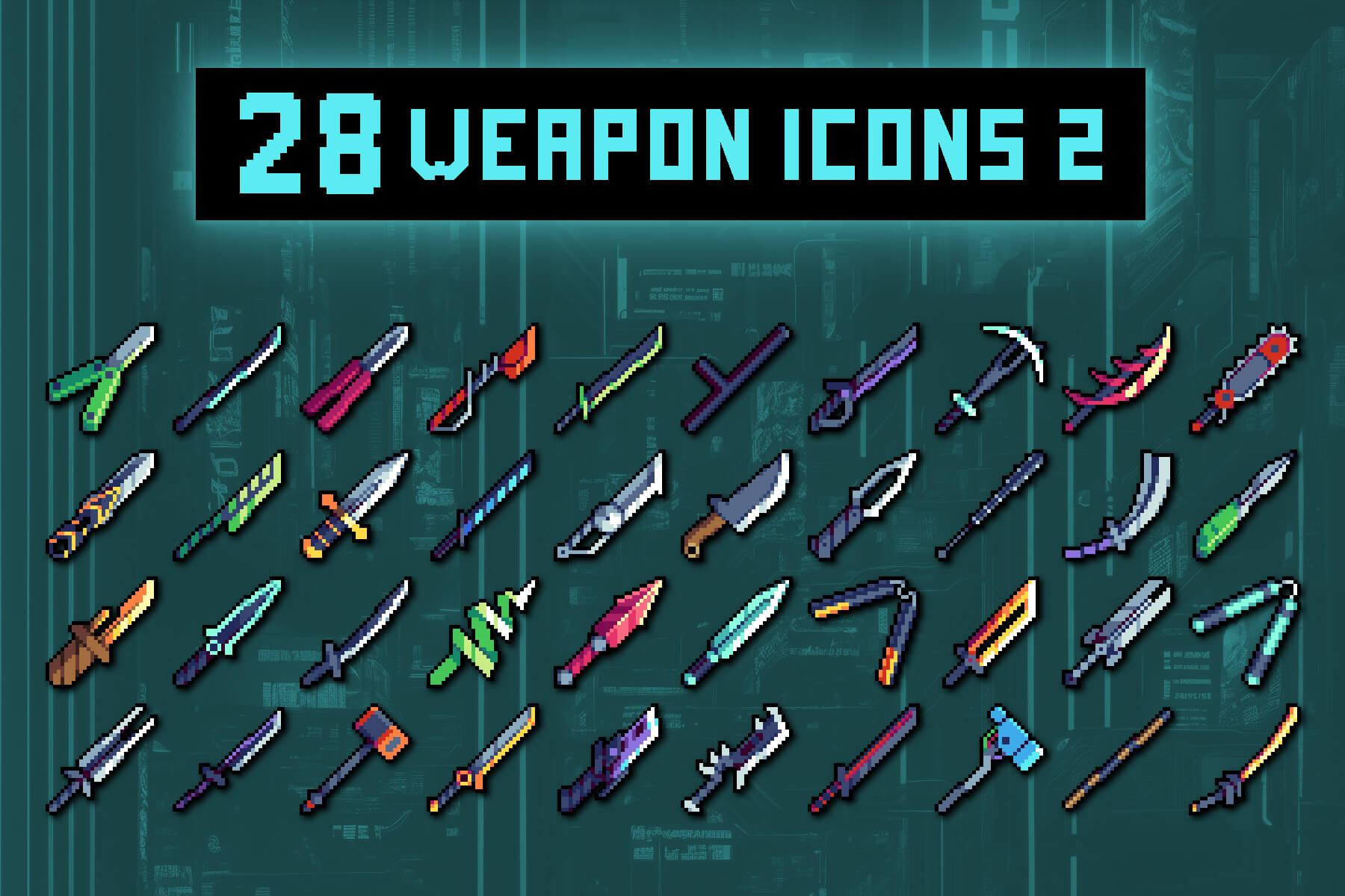 Free Melee Weapon Pixel Icons by Free Game Assets (GUI, Sprite, Tilesets)