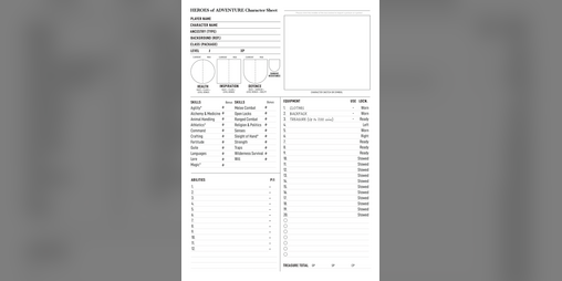 Cover image for Fillable Character Sheet for Heroes of Adventure v3