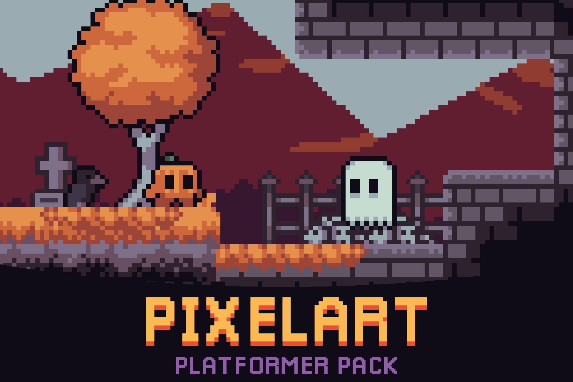 Platformer Tileset - Pixelart Halloween Graveyard