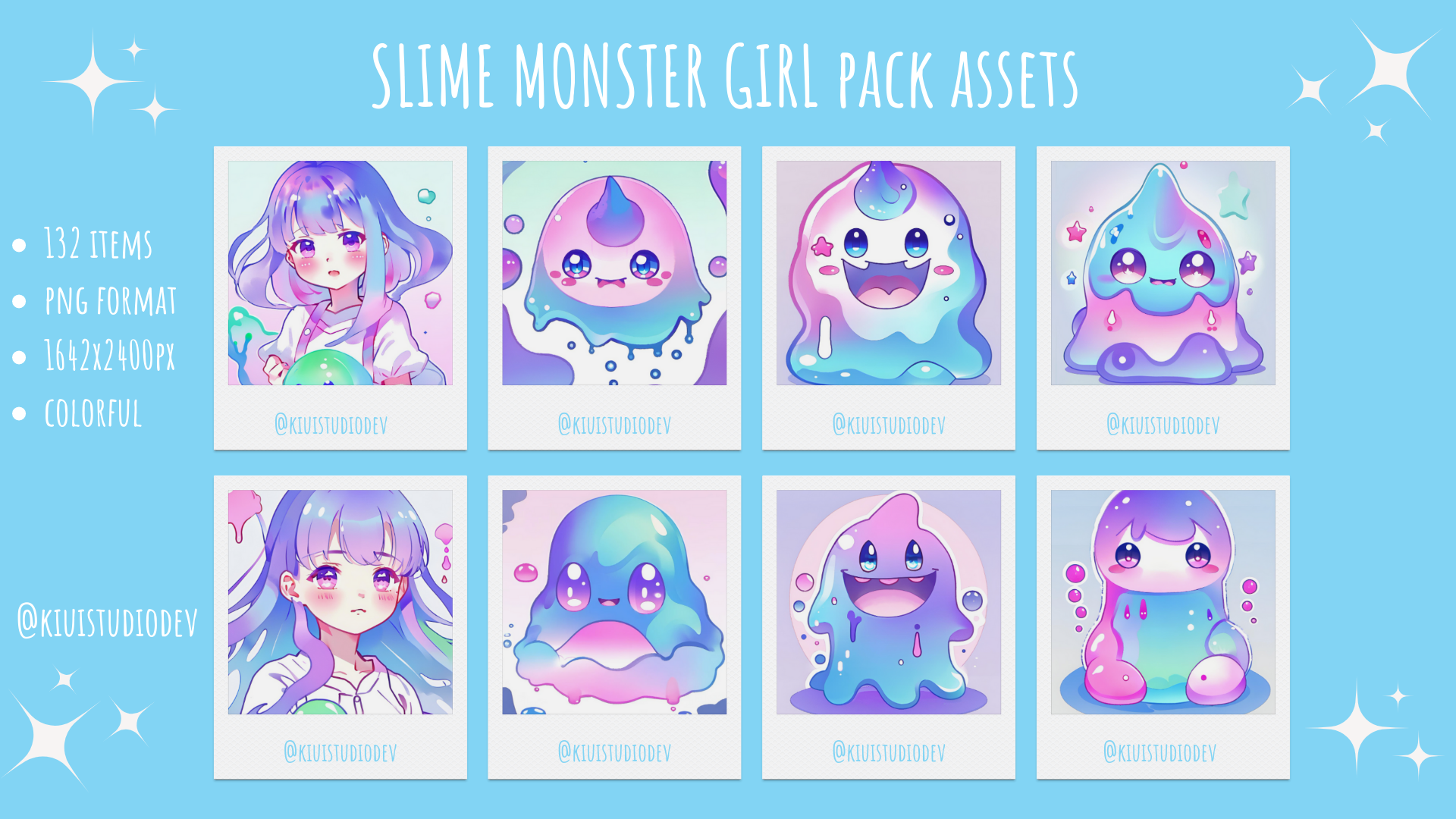 Slime monster girl - Game assets, Icons, Stickers, Avatar, Wallpapers