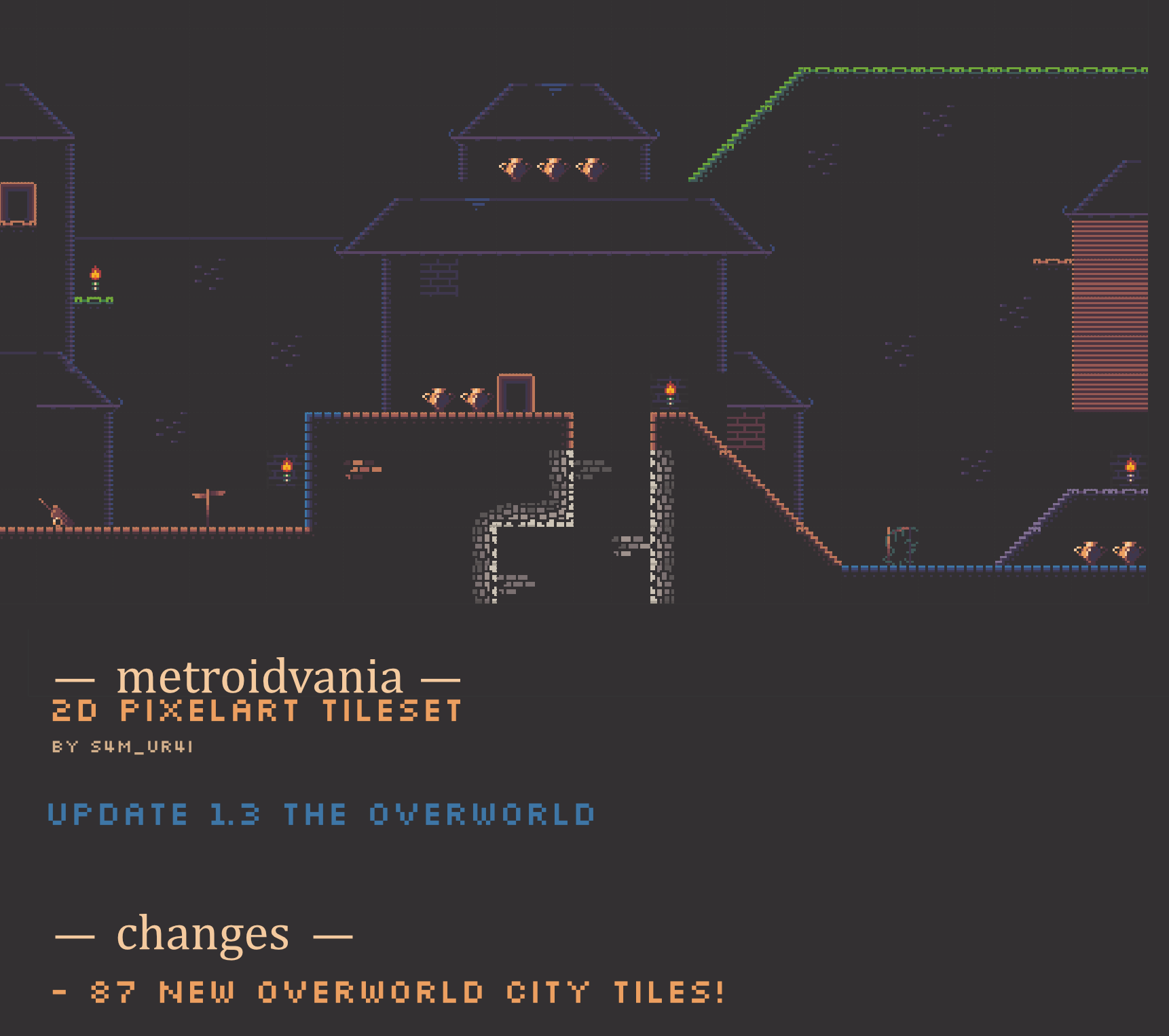 2D Metroidvania Tileset 16x16 by Sam