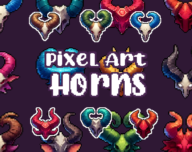 25+ Horns - Pixelart - Icons -  for Pixel Art Games & Pixel Art Projects.