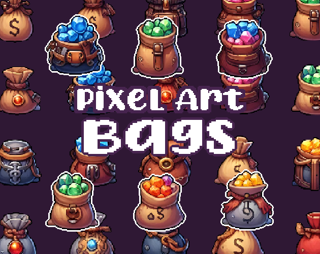 28+ Bags - Pixelart - Icons -  for Pixel Art Games & Pixel Art Projects.