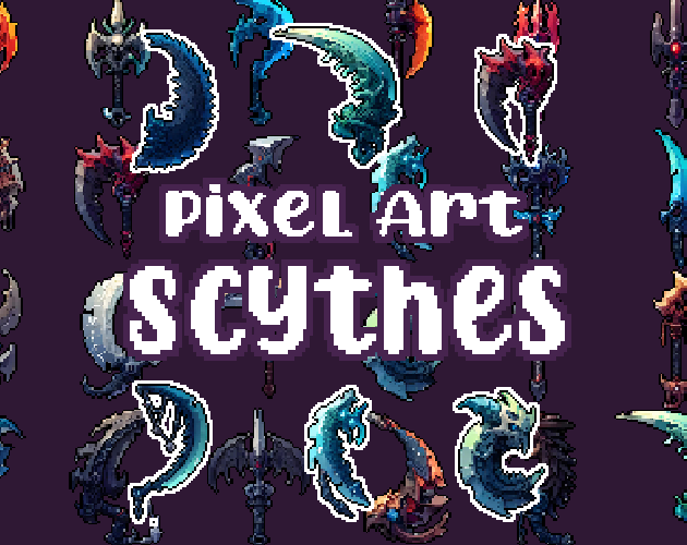 31+ Scythes - Pixelart - Icons -  for Pixel Art Games & Pixel Art Projects.