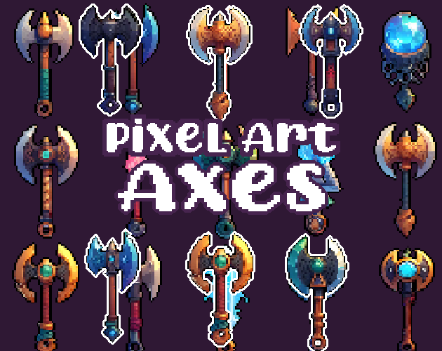 32+ Axes - Pixelart - Icons -  for Pixel Art Games & Pixel Art Projects.