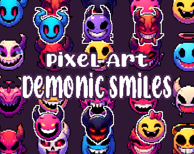 35+ Demonic Smiles - Pixelart - Icons -  for Pixel Art Games & Pixel Art Projects.