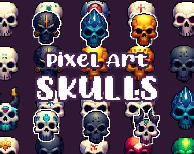 32+ Skulls - Pixelart - Icons -  for Pixel Art Games & Pixel Art Projects.