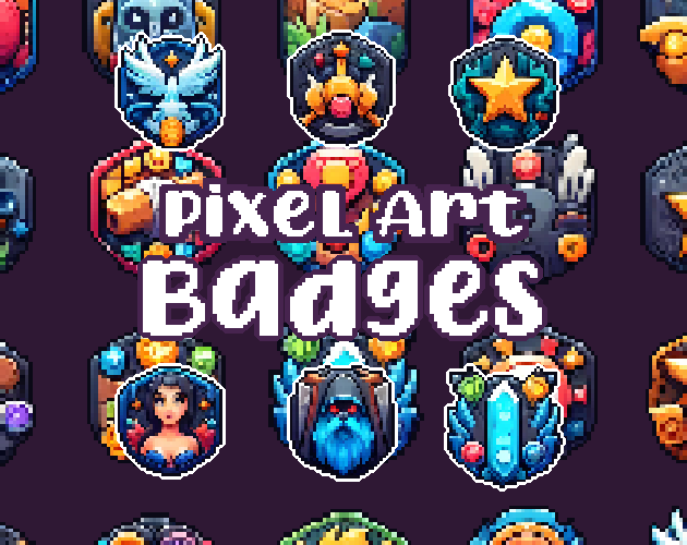 36+ Badges - Pixelart - Icons -  for Pixel Art Games & Pixel Art Projects.
