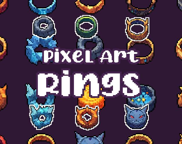 36+ Rings - Pixelart - Icons -  for Pixel Art Games & Pixel Art Projects.