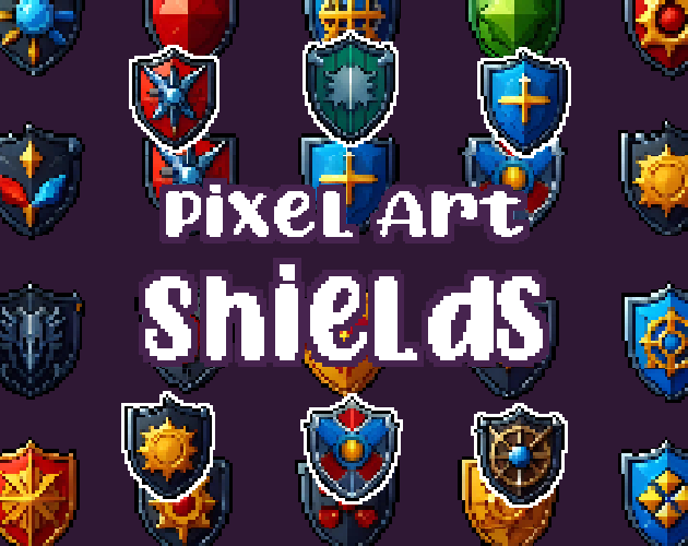 38+ Shields - Pixelart - Icons -  for Pixel Art Games & Pixel Art Projects.