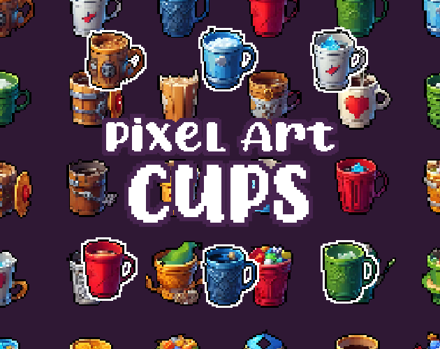 40+ Cups - Pixelart - Icons -  for Pixel Art Games & Pixel Art Projects.