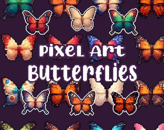 42+ Butterflies - Pixelart - Icons -  for Pixel Art Games & Pixel Art Projects.