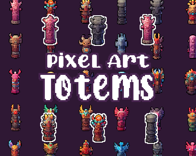 45+ Totems - Pixelart - Icons -  for Pixel Art Games & Pixel Art Projects.
