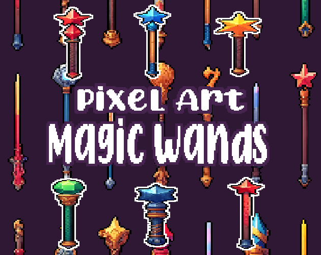 54+ Magic Wands - Pixelart - Icons -  for Pixel Art Games & Pixel Art Projects.