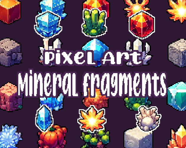 49+ Mineral Fragments - Pixelart - Icons -  for Pixel Art Games & Pixel Art Projects.