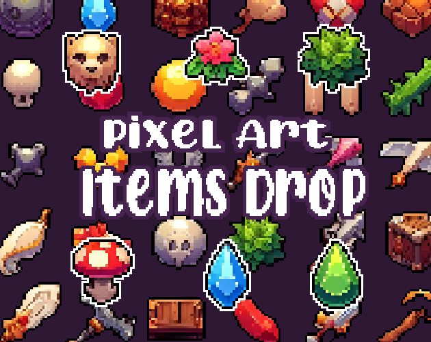 80+ Items Drop - Pixelart - Icons -  for Pixel Art Games & Pixel Art Projects.