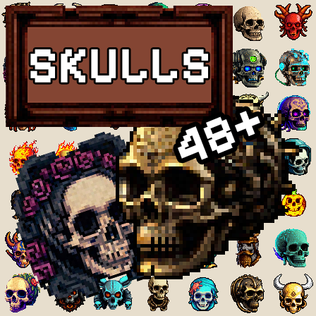 Ultimate Skull Sprite Pack: 48+ Unique 2D Icons for Your RPG Adventure