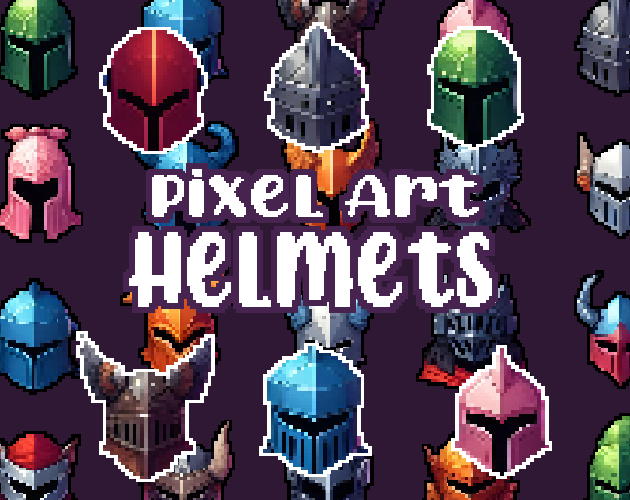 39+ Helmets - Pixelart - Icons -  for Pixel Art Games & Pixel Art Projects.