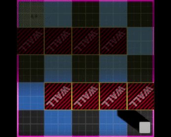 A cube navigating around walls on a 5 by 5 square grid.