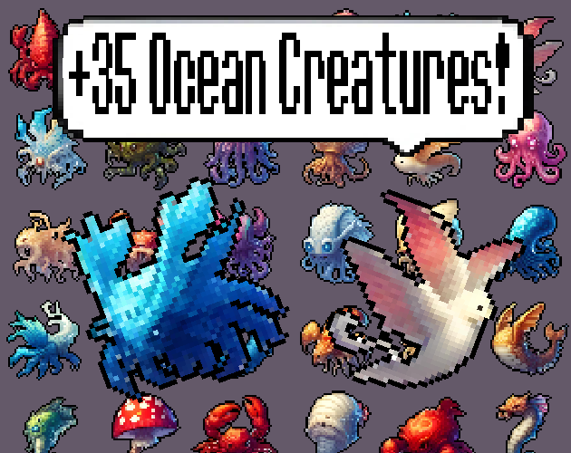 Pixel art Sprites! - Ocean Creatures! #1 - Items/Objets/Icons/Tilsets