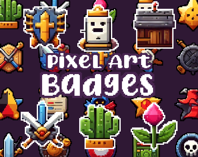 42+ Badges - Pixelart - Icons -  for Pixel Art Games & Pixel Art Projects.