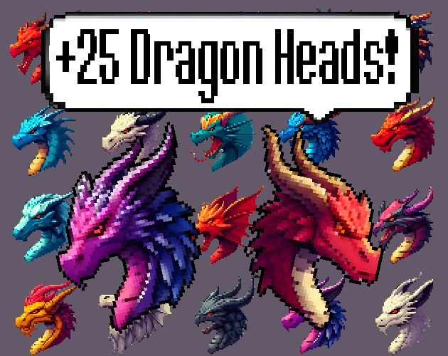 Pixel art Sprites! - Dragon Heads! #1 - Items/Objets/Icons/Tilsets