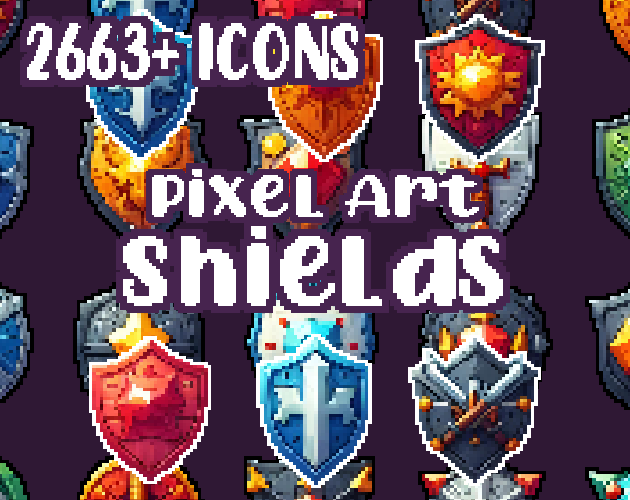 30+ Shields - Pixelart - Icons -  for Pixel Art Games & Pixel Art Projects.