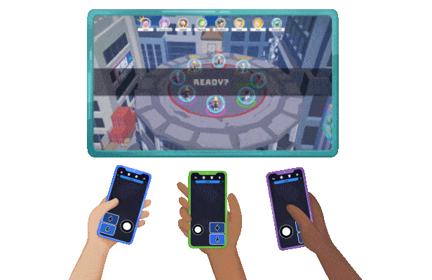 GIF image of phones playing Play Together in a big screen