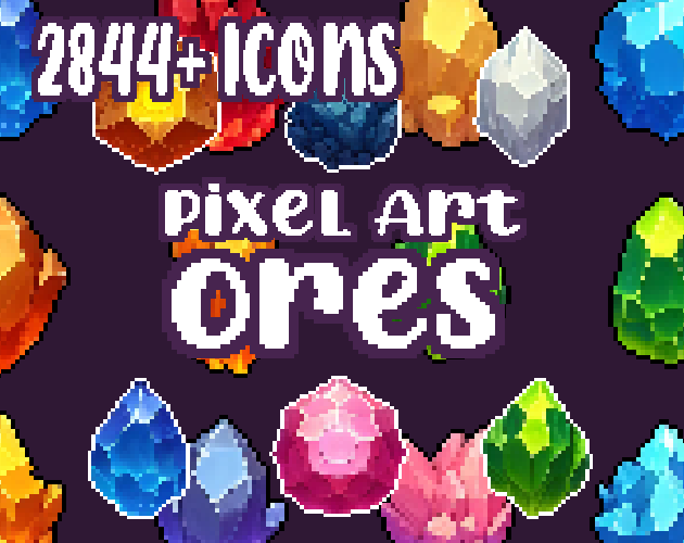 25+ Ores - Pixelart - Icons -  for Pixel Art Games & Pixel Art Projects.