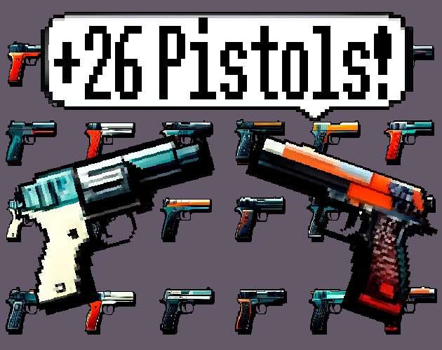 Pixel art Sprites! - Pistols! #1 - Items/Objets/Icons/Tilsets