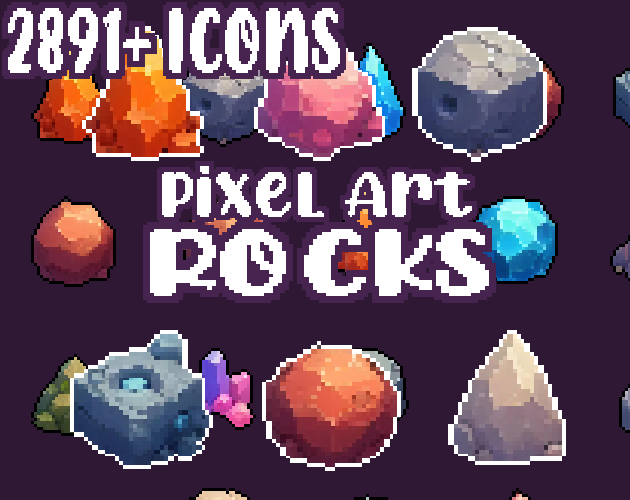 47+ Rocks - Pixelart - Icons -  for Pixel Art Games & Pixel Art Projects.