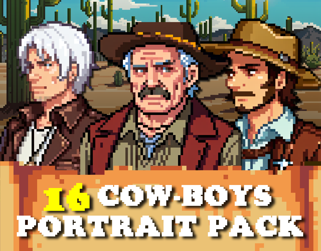 Cow-boys Portrait Pack Asset - Pixelart / Pixel Art sprite Badass Bust ...