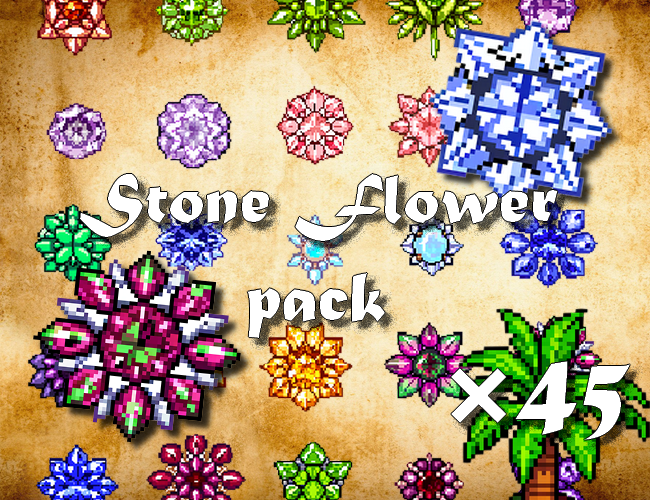 45 Stone Flowers --- Pixel Art Stone Flower Pack by PixiePirat