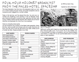 Four-Hour Holonet Broadcast From the Failed Hotel Spaceship   - a tabletop RPG for the last days of a tourist destination 