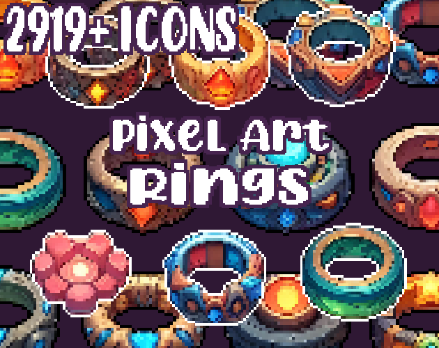 14+ Rings - Pixelart - Icons -  for Pixel Art Games & Pixel Art Projects.