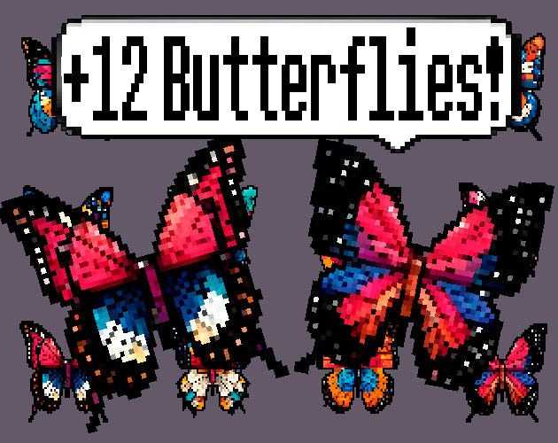Pixel art Sprites! - Butterflies! #1 - Items/Objets/Icons/Tilsets