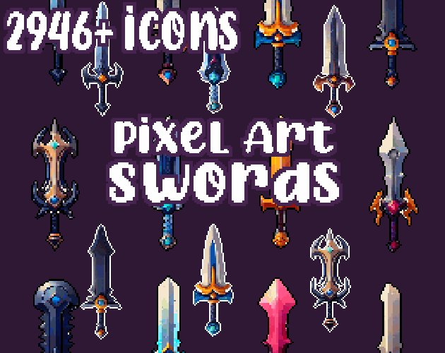 12+ Swords - Pixelart - Icons - High quality: 12 Color Palettes and 8 Resolutions.