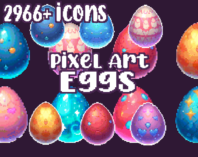 10+ Eggs - Pixelart - Icons - High quality: 12 Color Palettes and 8 Resolutions.
