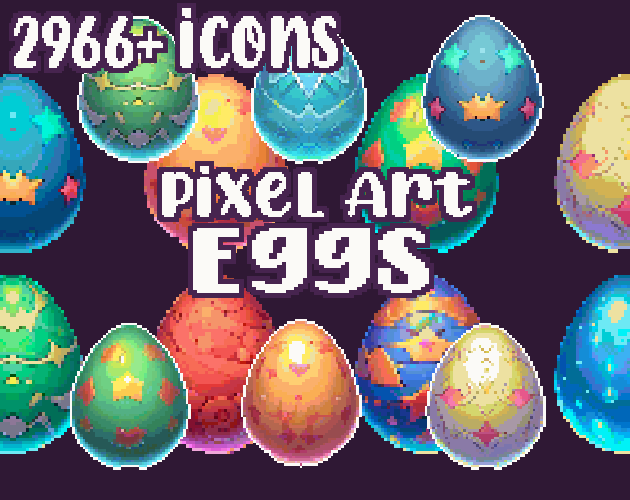 10+ Eggs - Pixelart - Icons - High quality: 12 Color Palettes and 8 Resolutions.