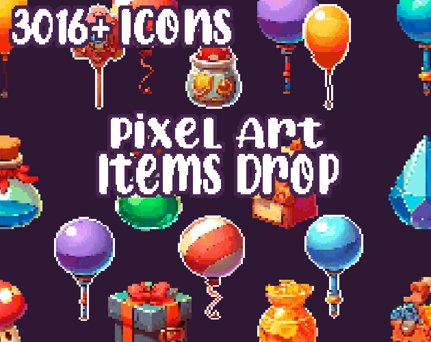 15+ Item Drop - Pixelart - Icons - High quality: 12 Color Palettes and 8 Resolutions.