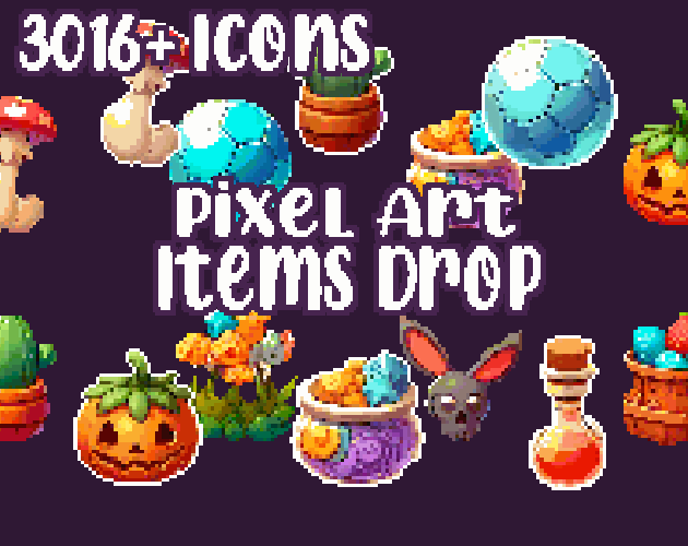 10+ Item Drop - Pixelart - Icons - High quality: 12 Color Palettes and 8 Resolutions.